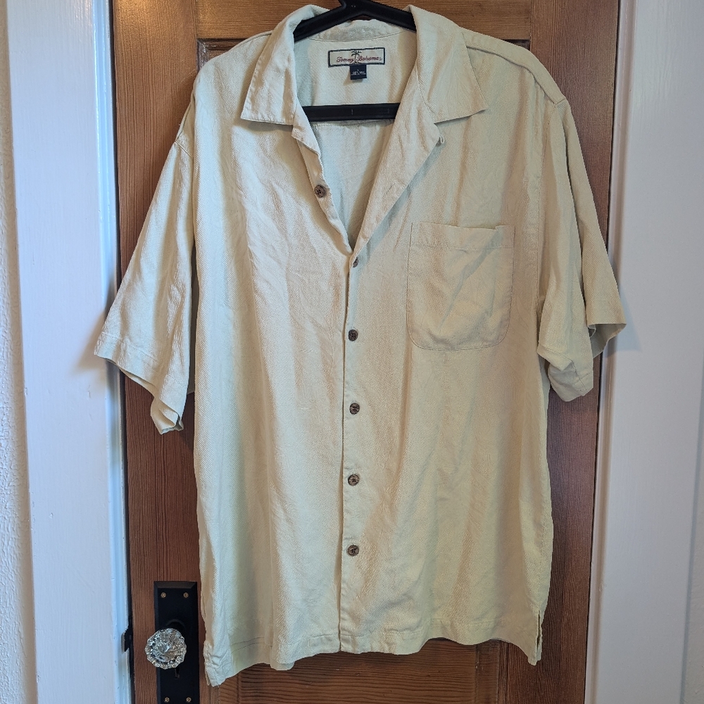 Tommy Bahama cream silk shirt men's large